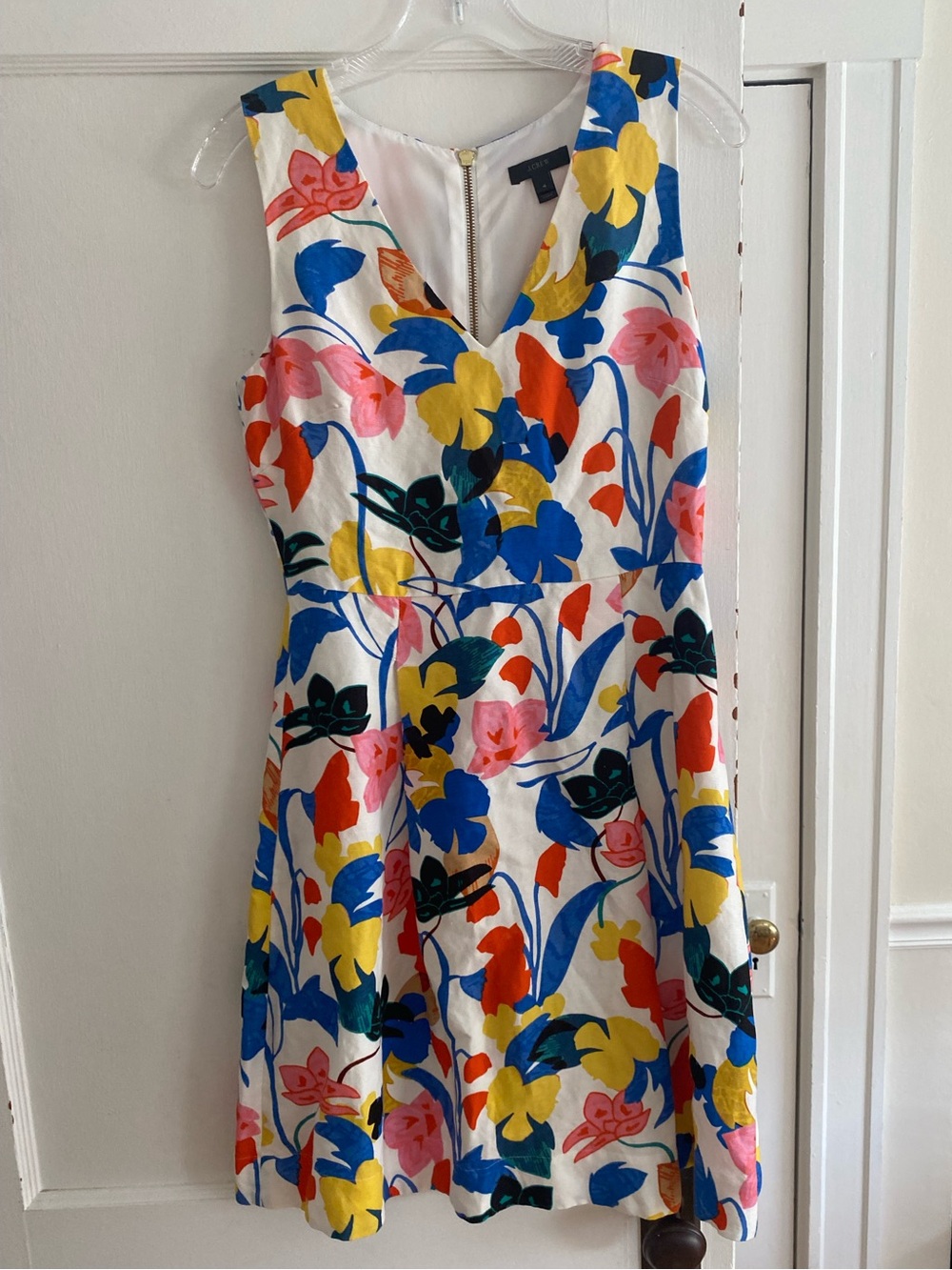 J. Crew White Floral V-Neck Sleeveless Fit & Flare Dress